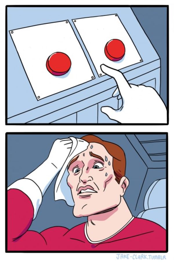 Two Buttons meme about Wizard Wellness